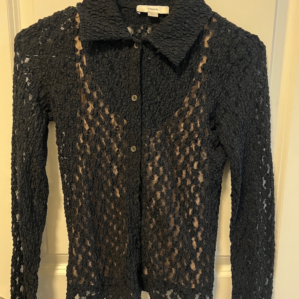 Floral Smocked Long-Sleeve Button-Up Top Size XS